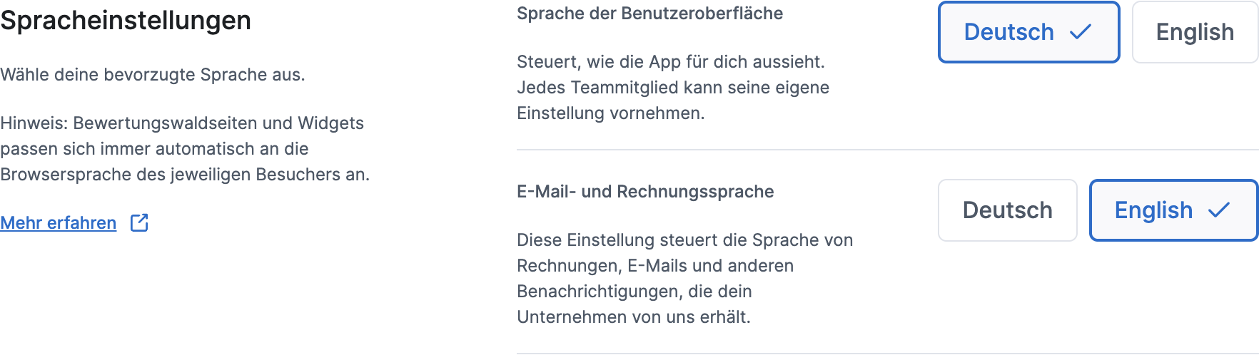 Spracheinstellungen in deinen ReviewForest Kontoeinstellungen