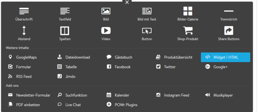 „Weitere Inhalte und Add-ons"