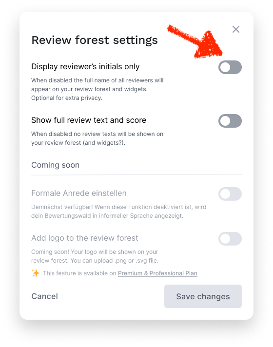 Coming soon: display only customers' initials